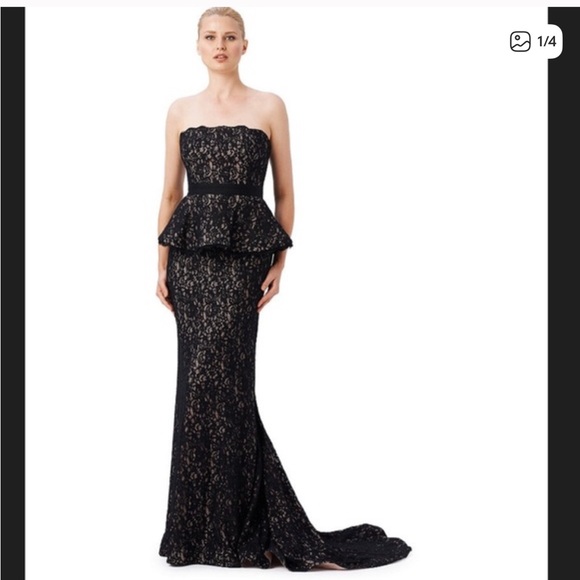 Adrianna Papell Strapless Black Lace Gown - Picture 2 of 6